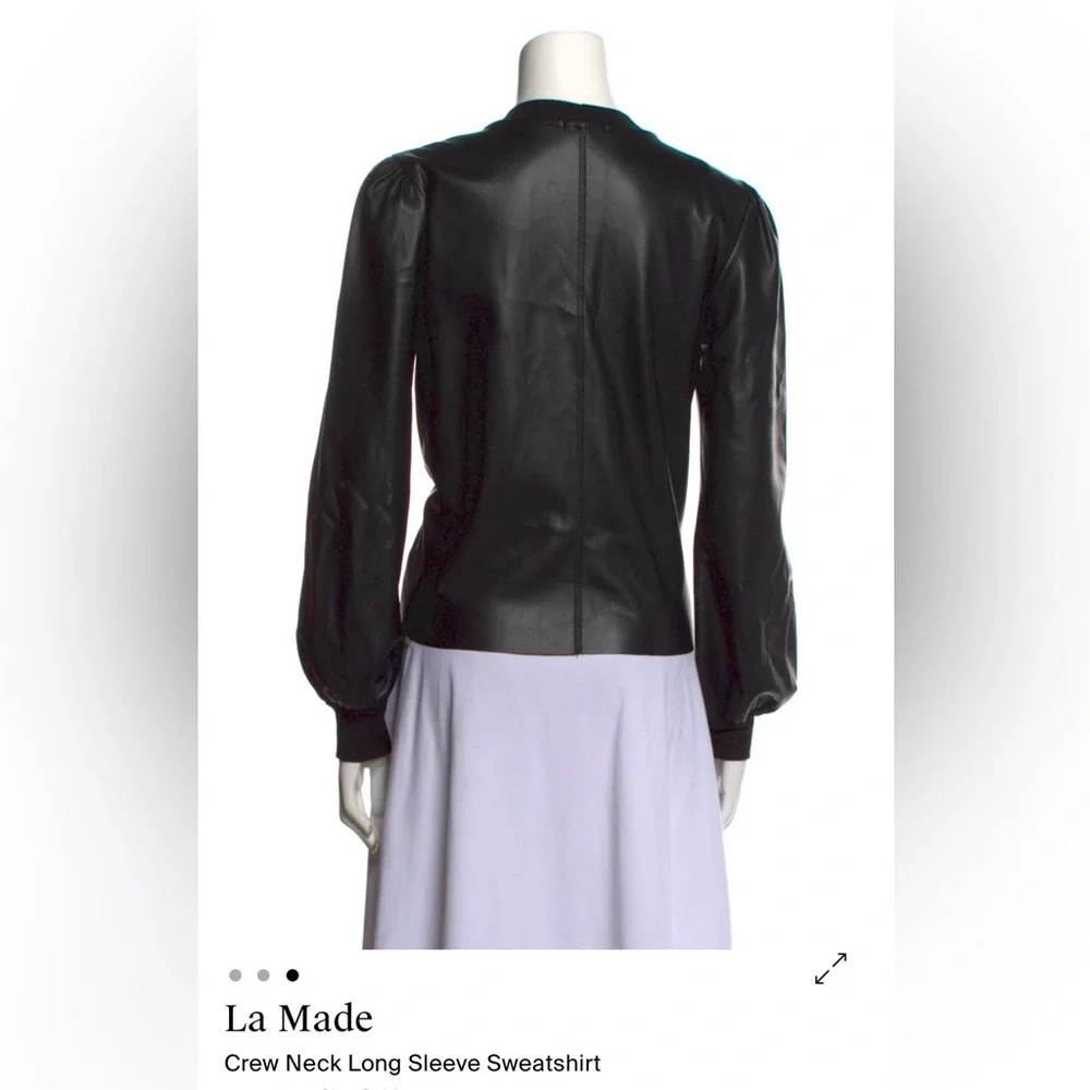 LA Made Black Faux Leather Crew Neck, Long Sleeve top. Size Small - Picture 3 of 8